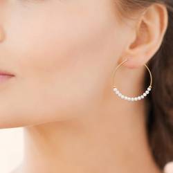 Créoles Pierres Fines Véritable Pierre de Lune En Plaqué or 18 Carats 750/000