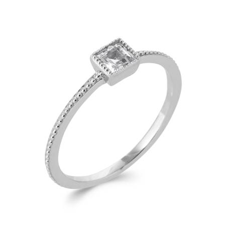 Bague fine solitaire cristal carré en Argent Massif 925/000 Bijoux T.50 à 60