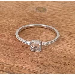 Bague fine solitaire cristal carré en Argent Massif 925/000 Bijoux T.50 à 60