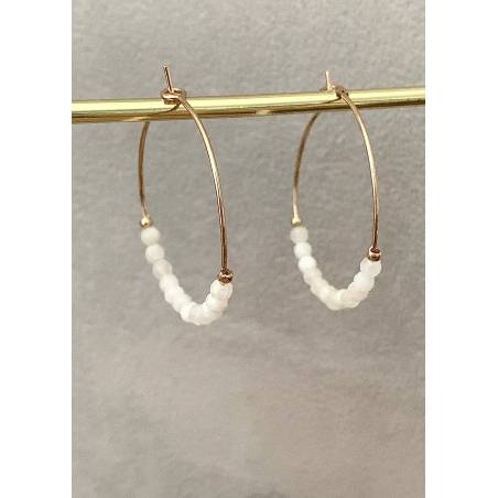 Créoles Pierres Fines Véritable Pierre de Lune En Plaqué or 18 Carats 750/000