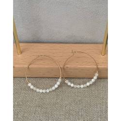 Créoles Pierres Fines Véritable Pierre de Lune En Plaqué or 18 Carats 750/000