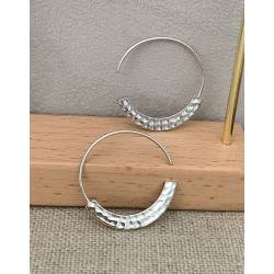 Créoles originales ouvertes martelées argent massif 925/000 Rhodié