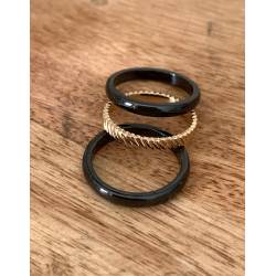 Bagues Céramique et Plaqué Or Triple Assemblage T50-52-54-56-58-60