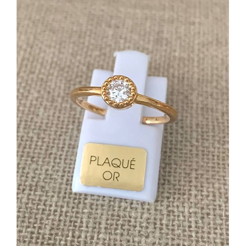 Bague Taille 52 Sertie Cristal Rond Plaqué Or 18 CARATS