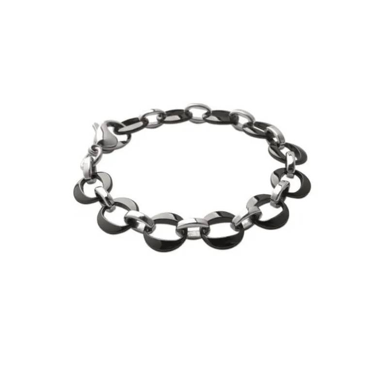Bracelet en pure Céramique Noire et Acier inoxydable  Bijoux Femme