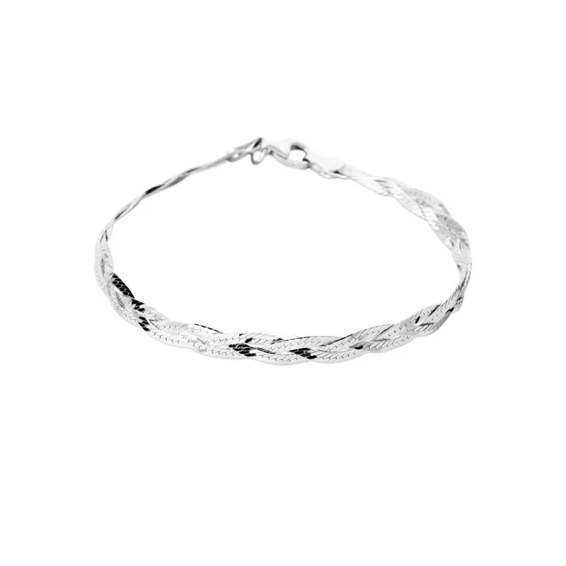 Bracelet Ancien En Argent Massif 925 - Mailles Tressées - Italie - Très Bon état D'usage