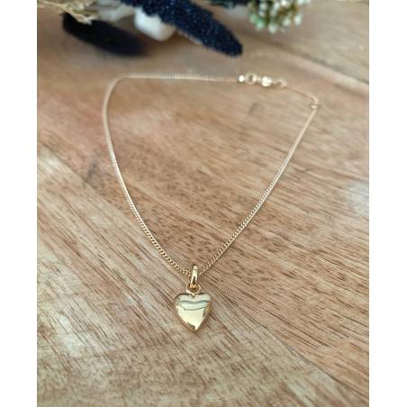 Chaîne Cheville gourmette + petit cœur pendant Plaqué or 18 Carats