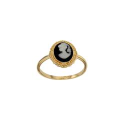 Bague portrait Camée résine noire en plaqué or 18 carats 750/000 T52-54-56-58