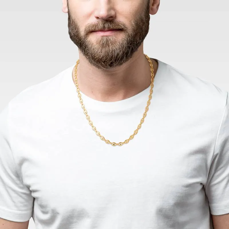 Chaîne Maille Grain De Café 55 Cm Plaqué Or 18 Carats - Bijouxia, Neuve Avec étiquettes, Pour Homme