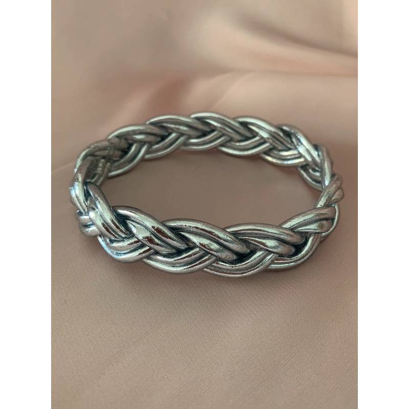 Bracelet jonc tressé bouddhiste véritable couleur argenté