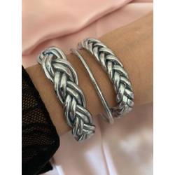 Bracelet fin jonc bouddhiste véritable 3mm x 6,2cm couleur argentée