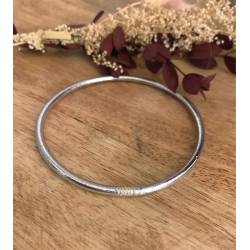 Bracelet fin jonc bouddhiste véritable 3mm x 6,2cm couleur argentée