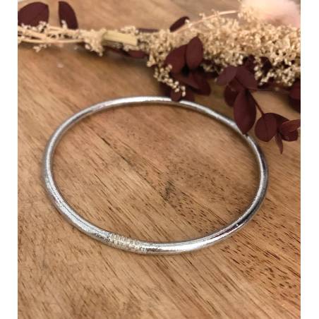 Bracelet fin jonc bouddhiste véritable 3mm x 6,2cm couleur argentée