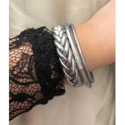 Bracelet fin jonc bouddhiste véritable 3mm x 6,2cm couleur argentée