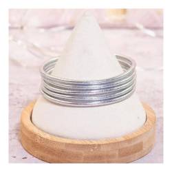 Bracelet fin jonc bouddhiste véritable 3mm x 6,2cm couleur argentée