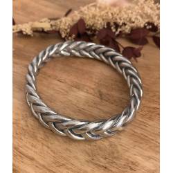 Bracelet véritable jonc bouddhiste tressé couleur argentée