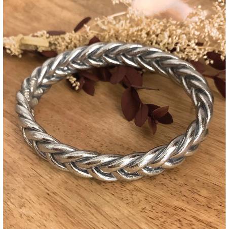 Bracelet véritable jonc bouddhiste tressé couleur argentée