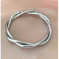 Bracelet véritable jonc bouddhiste modèle twist torsadé couleur argentée