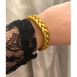 Bracelet véritable jonc bouddhiste tressé couleur or dorée