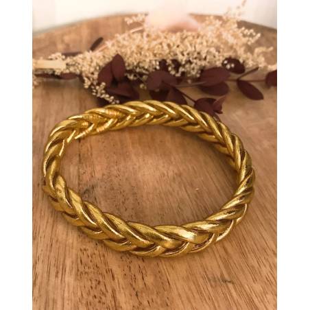 Bracelet véritable jonc bouddhiste tressé couleur or dorée