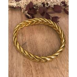 Bracelet véritable jonc bouddhiste tressé couleur or dorée