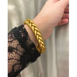 Bracelet véritable jonc bouddhiste tressé couleur or dorée