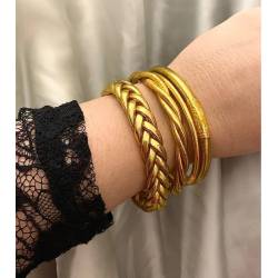 Bracelet véritable jonc bouddhiste tressé couleur or dorée