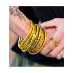 Bracelet véritable jonc bouddhiste tressé couleur or dorée