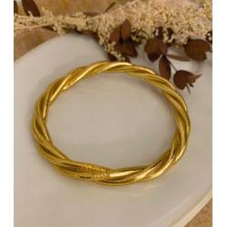 Bracelet véritable jonc bouddhiste twist torsadé couleur or dorée