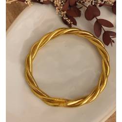 Bracelet véritable jonc bouddhiste twist torsadé couleur or dorée