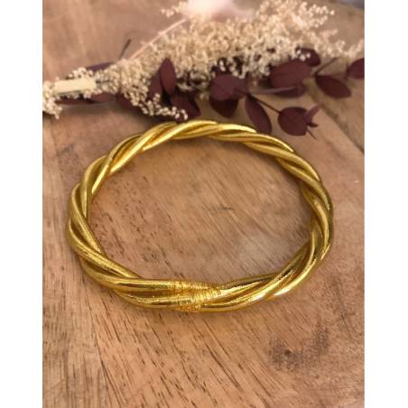 Bracelet véritable jonc bouddhiste twist torsadé couleur or dorée