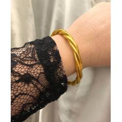 Bracelet véritable jonc bouddhiste twist torsadé couleur or dorée