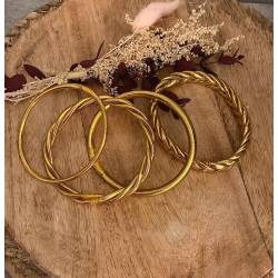 Bracelet véritable jonc bouddhiste twist torsadé couleur or dorée