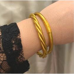 Bracelet jonc lisse bouddhiste véritable 5MM X 6,2CM couleur or dorée