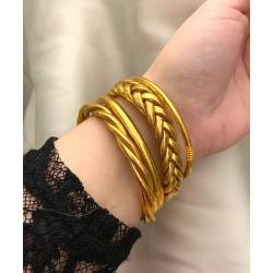 Bracelet jonc lisse bouddhiste véritable 5MM X 6,2CM couleur or dorée