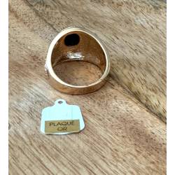 Bague Chevalière Américaine Army Pierre Noire Onyx En Plaqué Or 18 Carats CHOIX