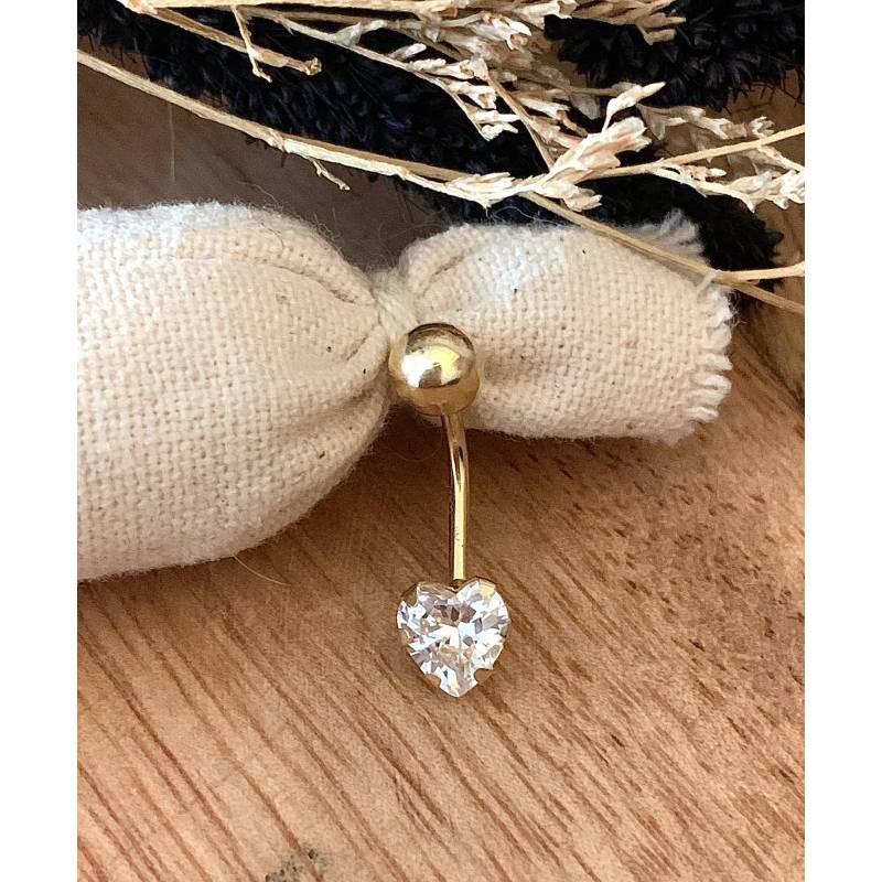 Piercing de nombril cœur en Or 750/1000 et oxyde de zirconium - Bijou Corps