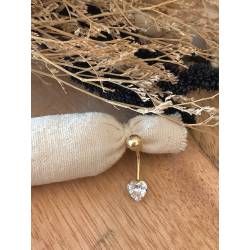 Piercing de nombril cœur en Or 750/1000 et oxyde de zirconium - Bijou Corps