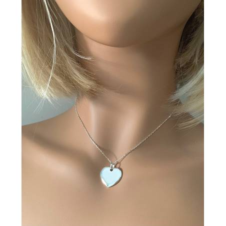 Collier chaîne avec pendentif cœur lisse massif En Argent 925/1000 Poinçonné