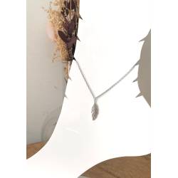 Chaîne Cheville Plume Pendante Argent Massif 925/000 Rhodié