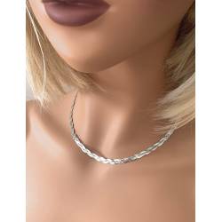 Collier Ras De Cou Tressé En Argent Massif 925/000 Rhodié