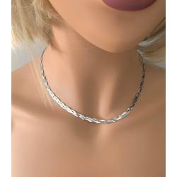 Collier Ras De Cou Tressé En Argent Massif 925/000 Rhodié