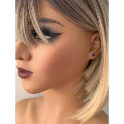 Boucles D'oreilles Puces Cz Saphir 5MM Plaqué Or 18 carats