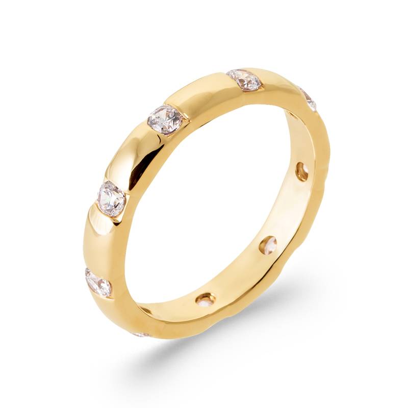 Bague Alliance Sertie 10 Cristaux Zirconium Plaqué Or 18 CARATS Tailles 52 à 68