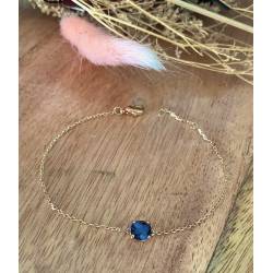 Bracelet Cristal Sertie 4 Griffes Bleu Saphir Plaqué or 18 Carats