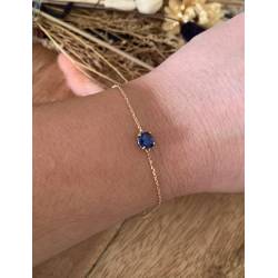 Bracelet Cristal Sertie 4 Griffes Bleu Saphir Plaqué or 18 Carats