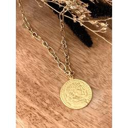 Collier Sautoir Chaîne 80cm avec pièce Romaine en argent 925/000 doré Vermeil