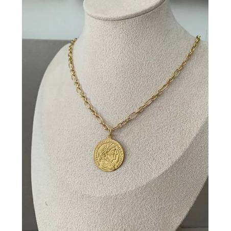 Collier Sautoir Chaîne 80cm avec pièce Romaine en argent 925/000 doré Vermeil