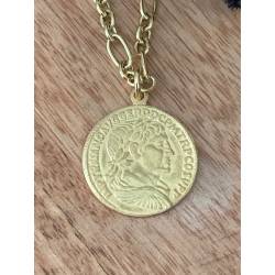 Collier Sautoir Chaîne 80cm avec pièce Romaine en argent 925/000 doré Vermeil