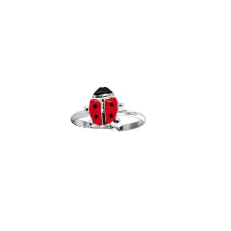 Bague enfant réglable coccinelle émaillé, argent 925/1000 rhodié